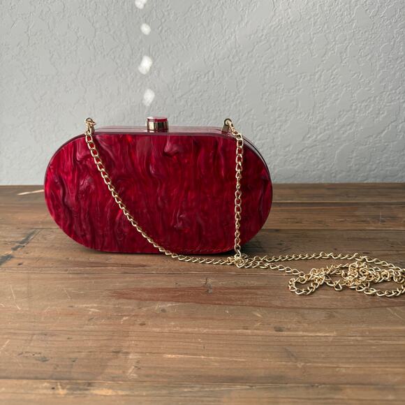Women's Vici Juliette Red Marble Acrylic Hard Case Clutch Crossbody NEW - Picture 7 of 8